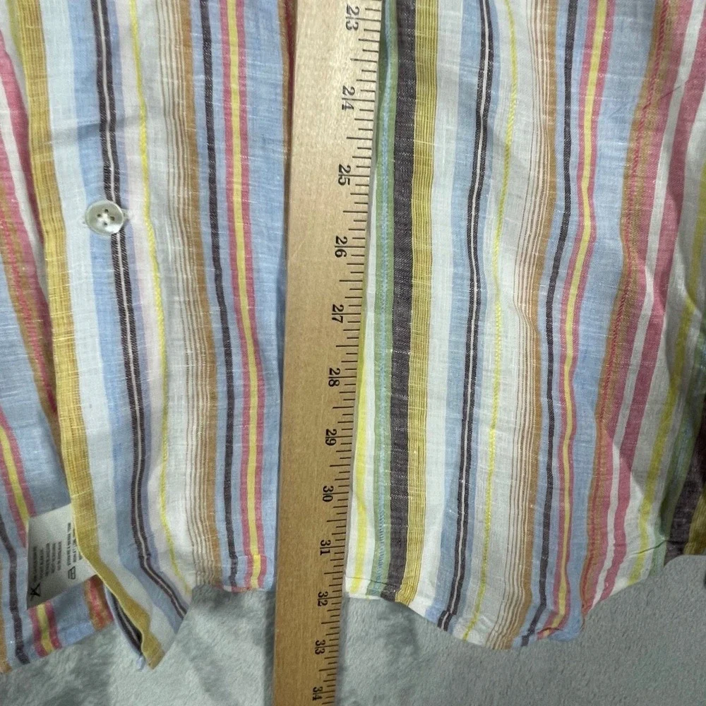 Guglielminotti Milano Mens 100% Linen Multi Color Striped Shirt Made in Italy 44
